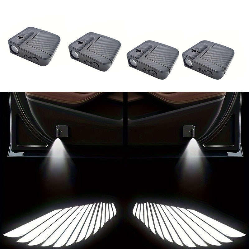 4-Piece LED Door Projection Lights with Wing Design 🚗✨ – Carbon Fiber Finish, Auto-On, Dynamic Effect