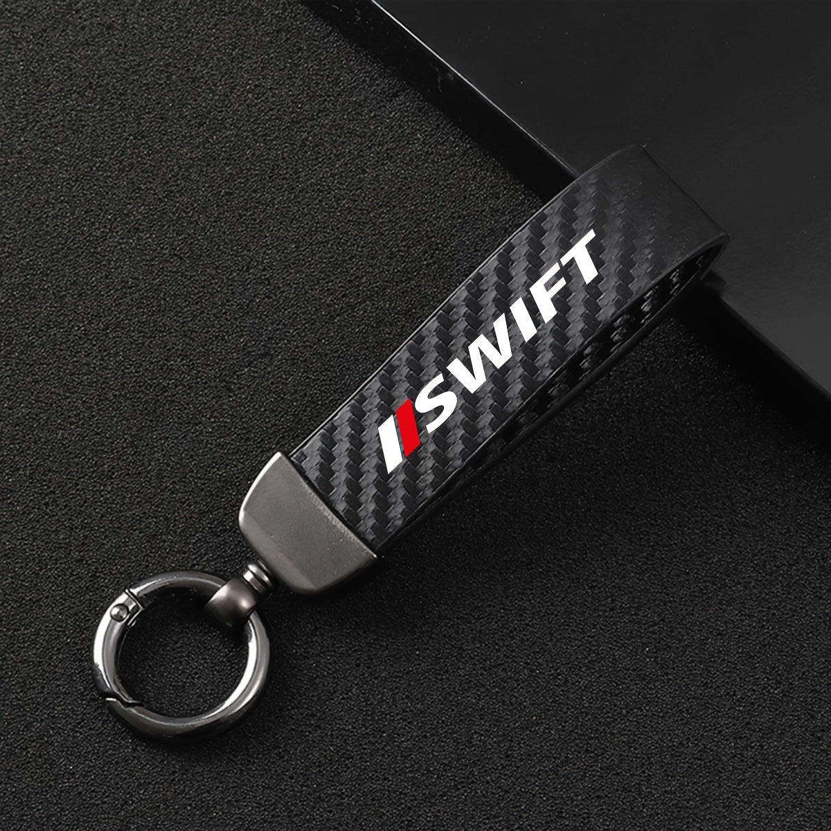 Suzuki Swift Car Keychain 🔑🚗 – Black & Red Carbon Fiber Design with Zinc Alloy Ring