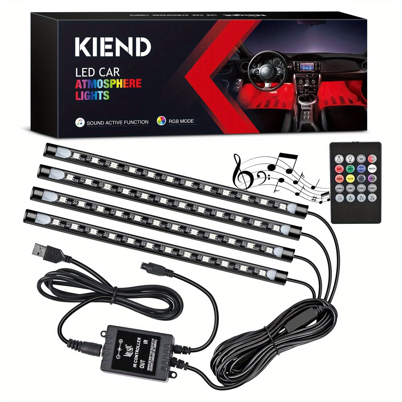 RGB Car Interior LED Light Strips 🌈🚗 – USB Neon Ambient Lights with App & Wireless Music Remote