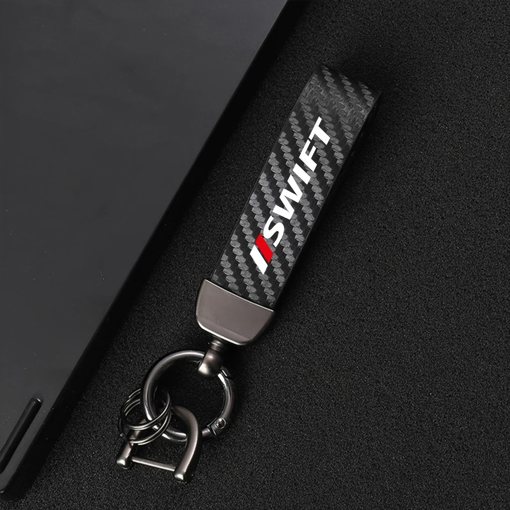 Suzuki Swift Car Keychain 🔑🚗 – Black & Red Carbon Fiber Design with Zinc Alloy Ring