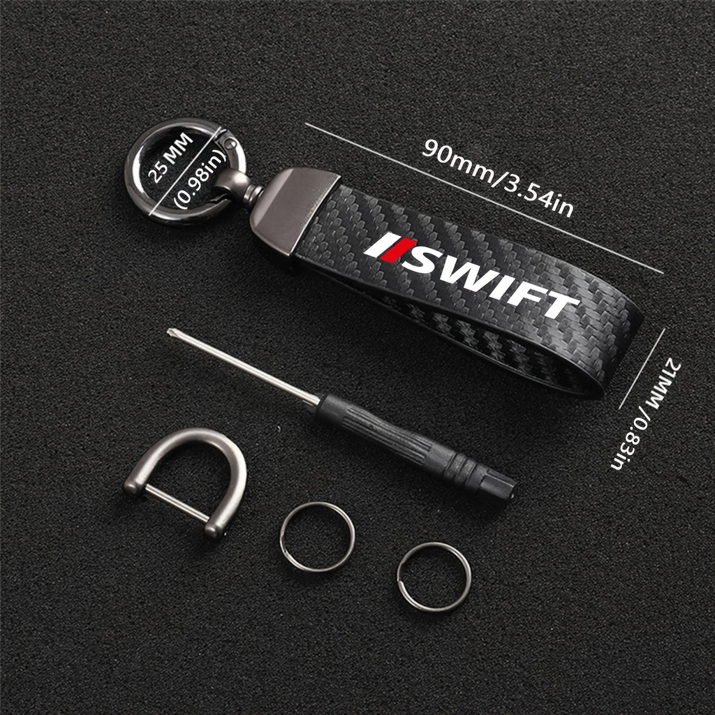 Suzuki Swift Car Keychain 🔑🚗 – Black & Red Carbon Fiber Design with Zinc Alloy Ring