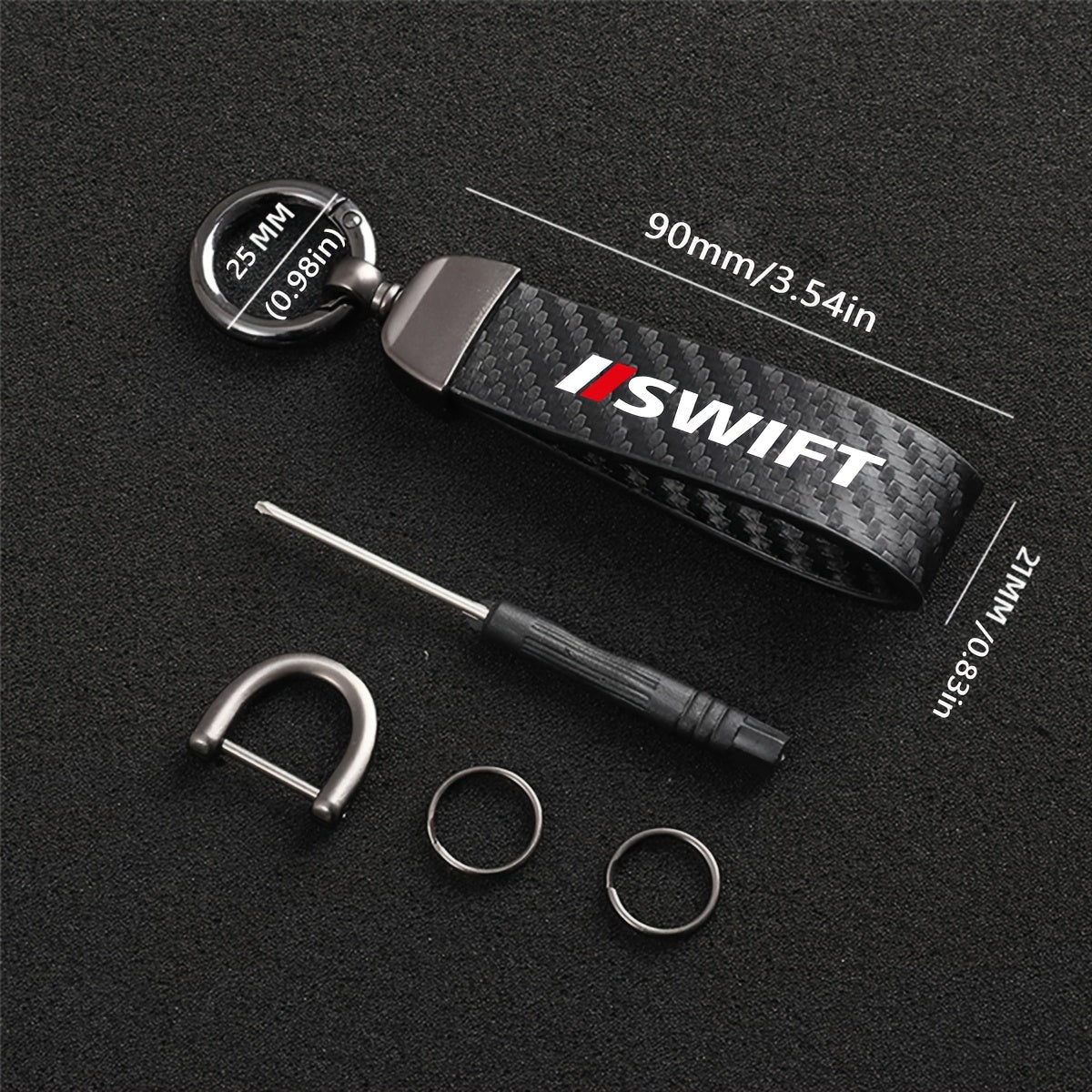 Suzuki Swift Car Keychain 🔑🚗 – Black & Red Carbon Fiber Design with Zinc Alloy Ring